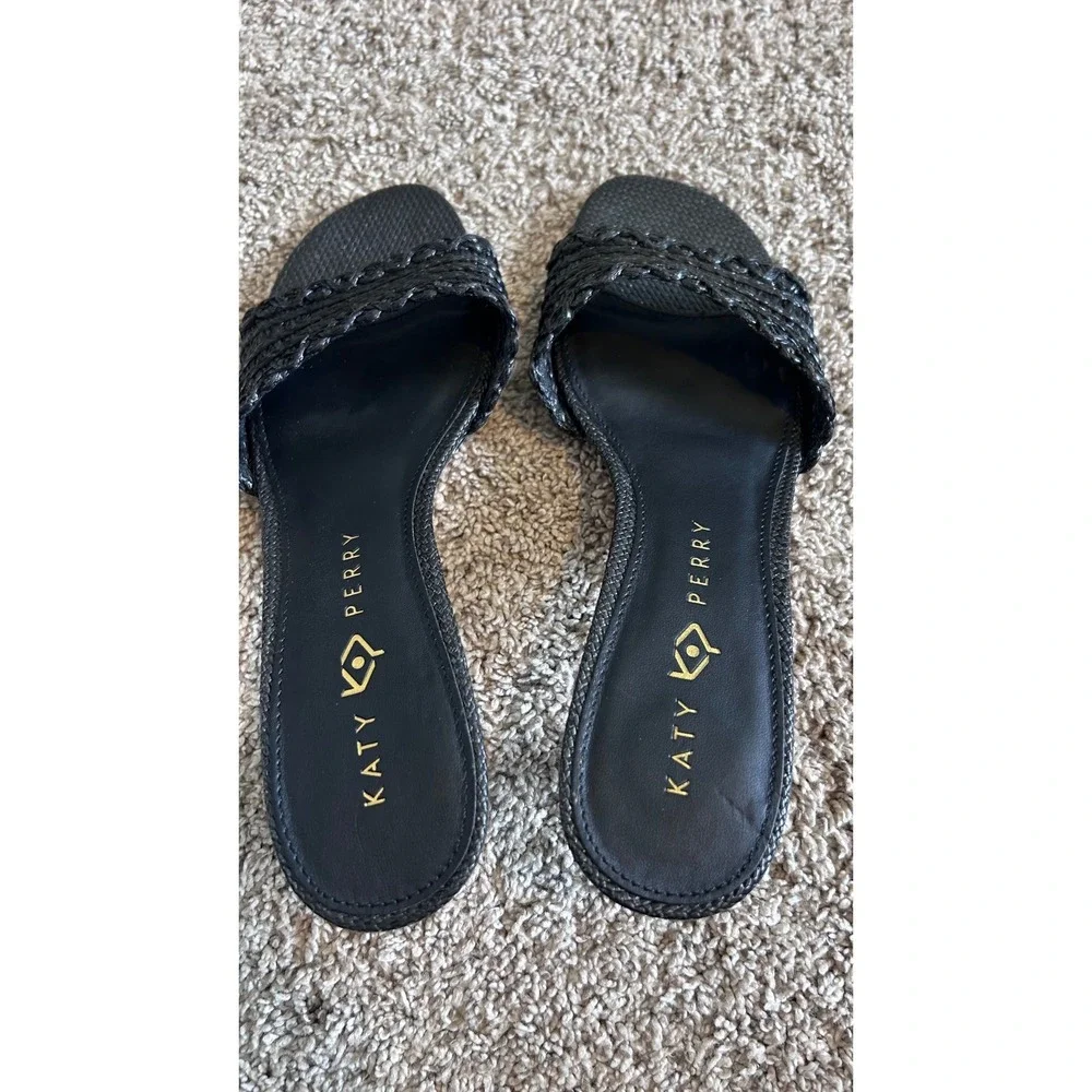 Katy Perry The Flouwerwoven Scandi‎ Black Braided Kitten Heel Sandals SZ 10M
